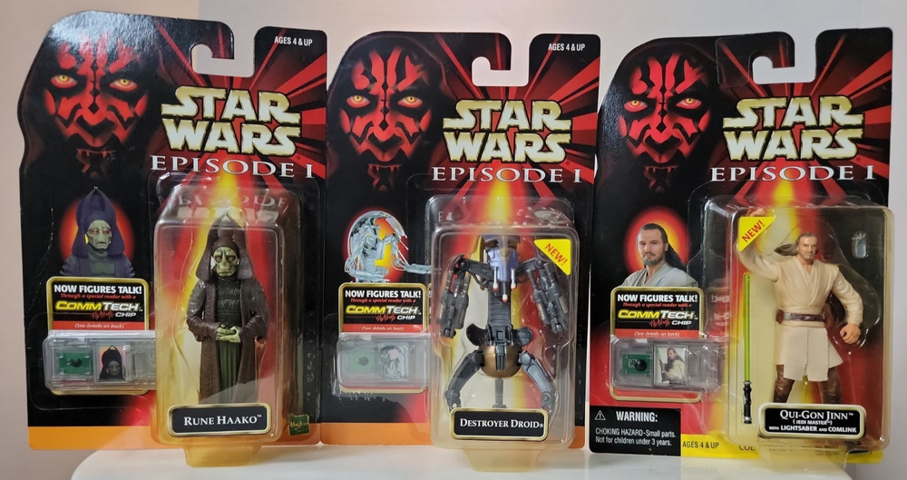 Hasbro 1998 Star Wars Episode 1 DESTROYER DROID, Rune Haako, Qui-Gon Jinn